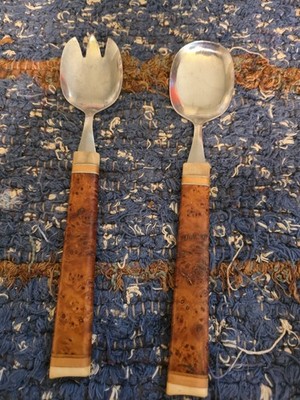 Vintage Sami Made Bone And Wood Salad Spoon & Fork
