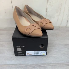 Vionic Womens Brown Leather Arielle Ballerina Skimmer Flat Shoes Size 9.5