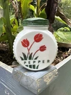 Vtg Fire King Red Tulip Pepper Shaker 1940s Anchor Hocking Vitrock Milk Glass