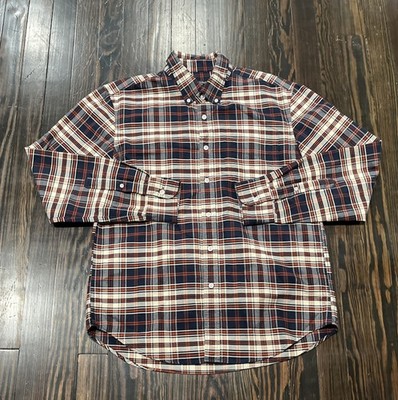 J. Crew Mercantile Flex Shirt Men s Large Plaid Brown Beige Blue Cotton 