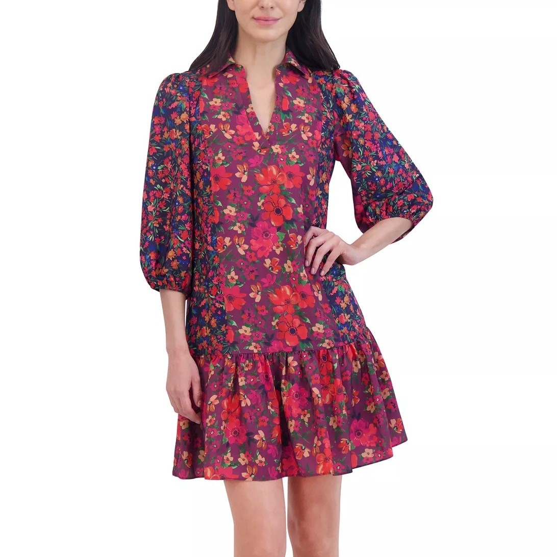 Jessica Howard NEW Colorful Boho Floral Chiffon Collared Peasant Dress 18W  Plus | eBay