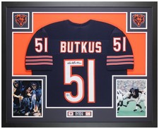 Dick Butkus Autographed and Framed Blue Chicago Jersey Auto Beckett COA