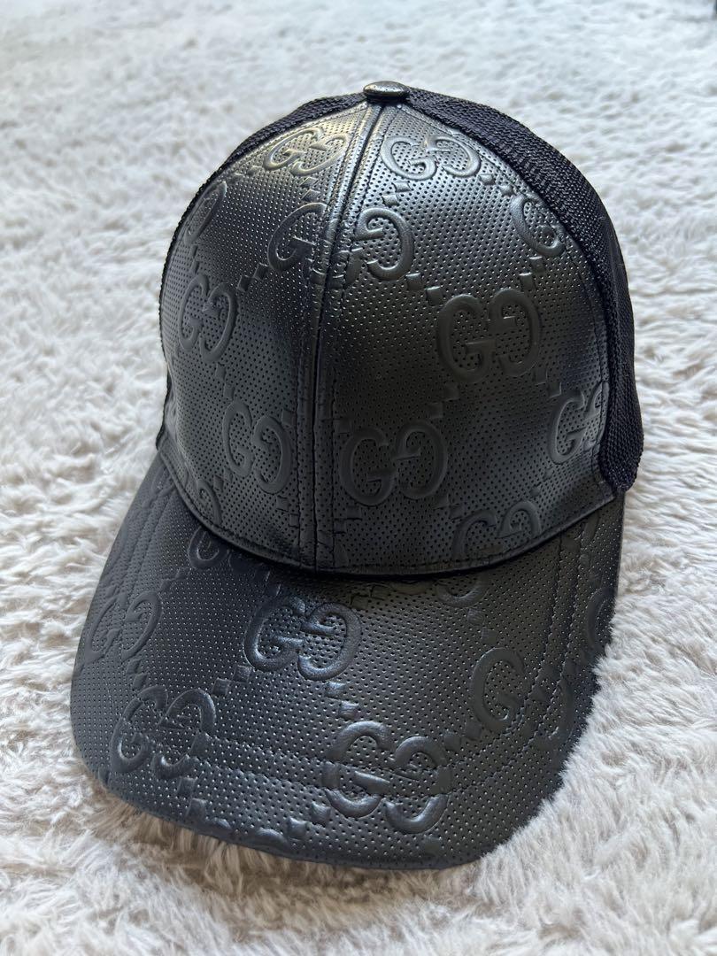 美品Gucci ベースボールキャップ レザー黒M 58センチ