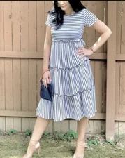 Vintage Striped Midi Dress Black/White Stripes