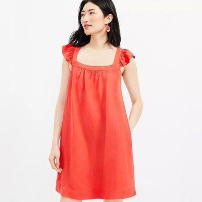 Loft Square Neck Shift Dress with Pockets Linen Blend XS/S | eBay