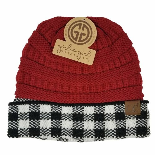 CC C.C Beanie Buffalo Plaid Red White 