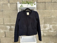 Rebecca Taylor Womens sz 4 navy metallic boucle tweed zip jacket blazer
