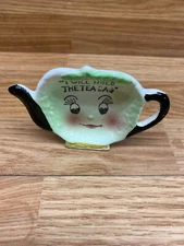 Vtg Japan Porcelain Hand Painted Light Green Tee Bag Holder Mini Dish Wall Decor