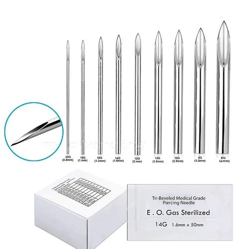 10pcs. Tri-Beveled Medical Grade Sterilized Body Piercing Needles - product listing photo