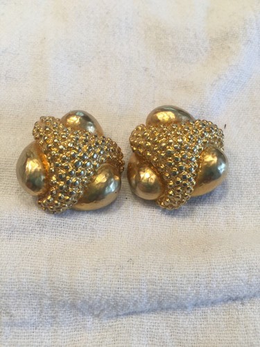 Vintage Large Gold Tone 70’s Swirl Clip-On Fashion Designer Earrings Made In USA - Bild 2 von 6