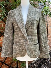 Women s Vintage Designer Oscar De la Renta Tan/Olive Wool Tweed Blazer Size S