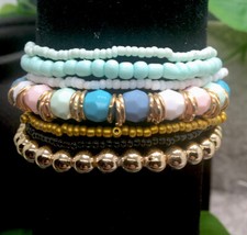7 PC Handmade Bohemian Beaded Stackable 6.75" Plus Stretch Bracelet Set New A880