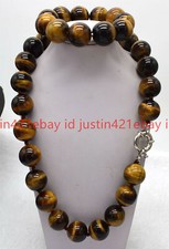 Huge 20mm Natural Yellow Tiger's Eye Gemstone Round Beads Necklace Bracelet Set