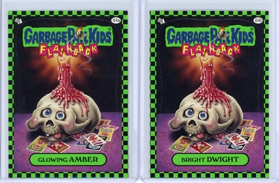 Garbage Pail Kids Flashback 1 GLOWING AMBER & BRIGHT DWIGHT Green Parallels