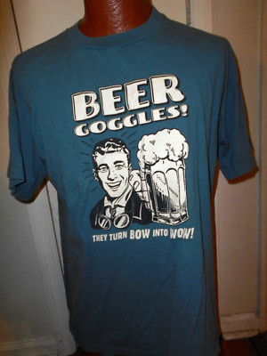 Vtg 1998 Beer Goggles Turn Bow into Wow Men's Large Gray Short Sleeve T-Shirt.