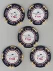GREECE - ATHENS  MONT PARNES REGENCY CASINO LOT OF 5 X 100 EURO CHIPS NEW DESIGN