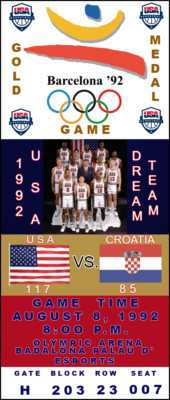 1992 USA OLYMPICS JORDAN DREAM TEAM  GOLD MEDAL GAME 'COMMEMORATIVE GAME TIX (2)