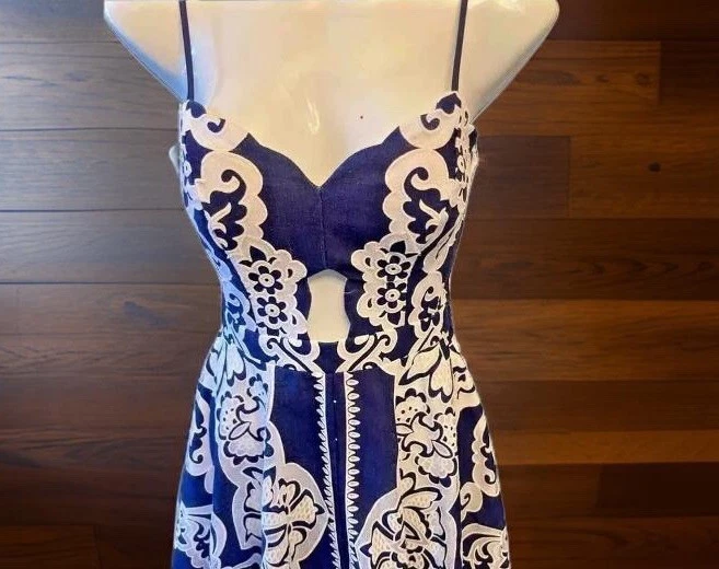 Jodi Kristopher Vintage Blue and White Floral Dress Mini Short Size 1 (UK 6) — 第 2/2 张图片