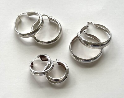 3 Pairs Of Vintage Hoop Earrings Sterling Silver 925 Thailand Star Mark 18 Grams