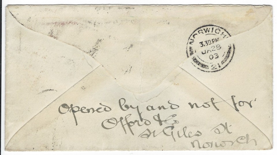 1903 Sandringham Official Paid Kings Lynn Squared Circle ED7th Cipher