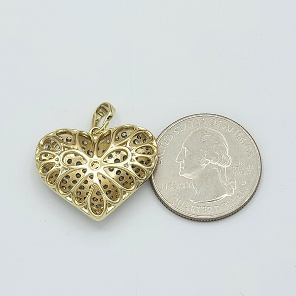 Alternate view of 14k Gold Plated Crystal Puffed Icy Love Heart Pendant Chain Necklace.