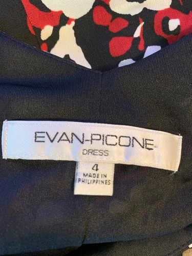 Evan Picone Black and Red 3/4 Sleeve Stretch Knit Ruched Dress Size 4 - 第 3/3 張圖片