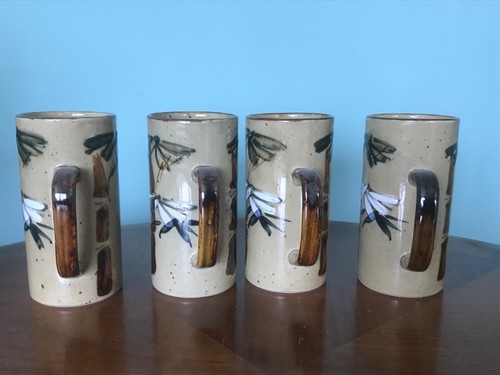 SET 4 Tall Speckled Stoneware MUGS Bamboo Japan Vintage EEUC!!! - Picture 5 of 9