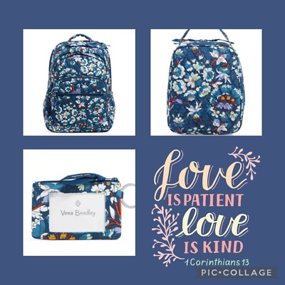 Set Vera Bradley Essential Large Backpack  Vineyard Floral, Zip ID & Lanyard NWT Set 2 Vera Bradley Essential Large BackpackVineyard Floral +  main image 3