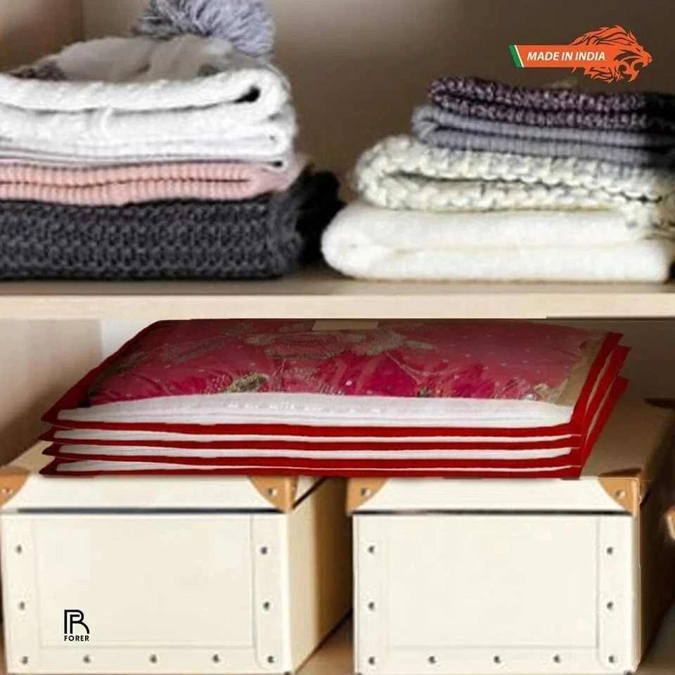 Set Of 12 Single Packing Saree Cover Clothes Garment Sari Storage Box Bags Carry - Image 2 of 4