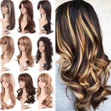 Amazing Highlight Long Hair Wigs Brown Blonde Wavy Curly Full Wig Cosplay Hair W