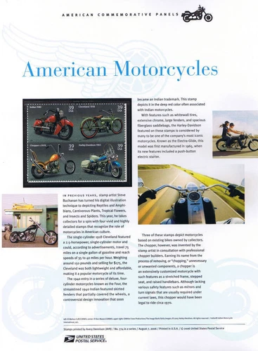 #774 39c American Motorcycles #4085-4088a USPS Commemorative Stamp Panel