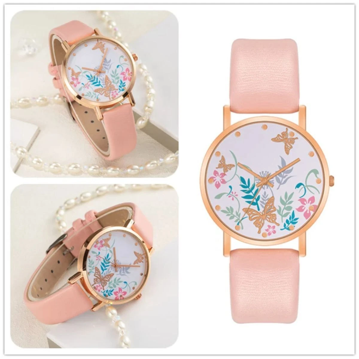 Women Watches Butterfly Flower Dial Quartz Ultra Thin Leather Strap Ladies Watch
