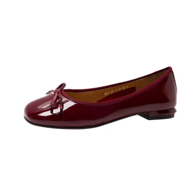 Women Square Toe Slip On Summer Bows Patent Leather Flat