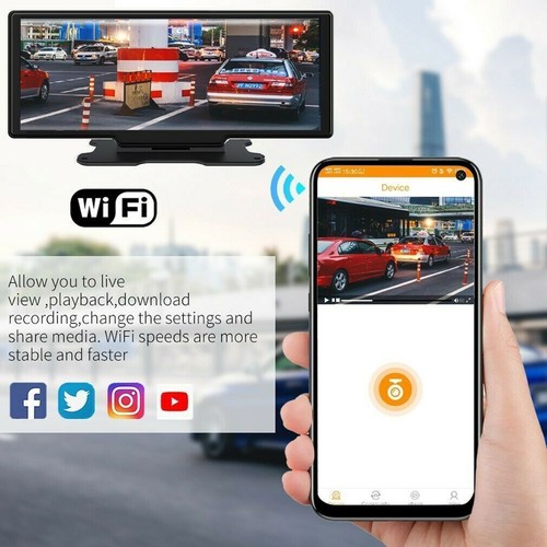 10.26" 1080P Touch Screen 2K Dash Cam +Backup cam Wireless CarPlay Android Auto - Picture 5 of 11