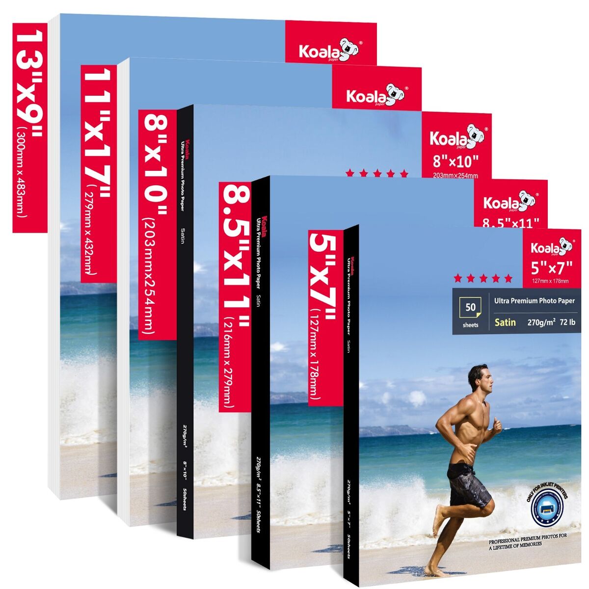 Koala Ultra Premium Photo Paper 11x17 Inch Satin 72lb 12Mil Picture Paper For Inkjet Printer 50 Sheets Heavyweight Professional