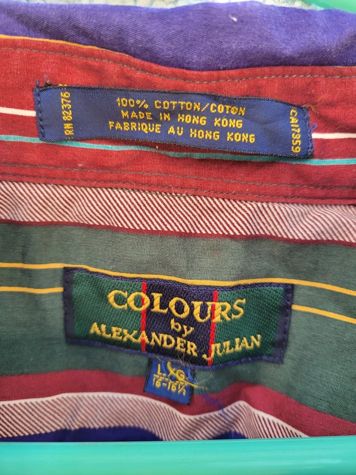 Camisa De Colección Años 90 Colores Alexander Julian Abotonada Rayas L Hong Kong LS Y2K Foto 2 de 3