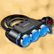 3 Way Multi Car Cigarette Lighter Socket Extension Splitter USB Charger DC 12V