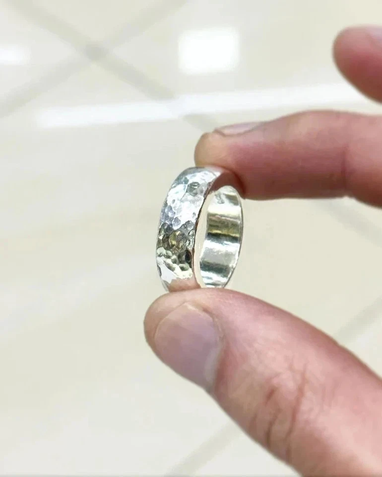Hammered Silver Ring For Men And Women Pure 925 Silver Wedding Band Handmade - Image 3 of 4