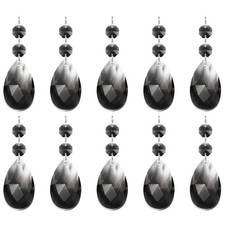 Teardrop Crystal Chandelier, 10 Pack 85mm Length Prisms Part, Clear Black