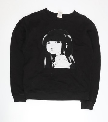 Delta Fleece Herren Schwarz Anime Grafik Pullover Sweatshirt Größe M