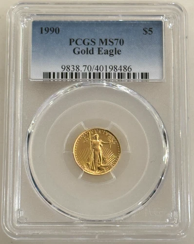 1990 $5 American Gold Eagle PCGS MS70 1/10 Oz Coin