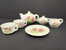 Miniature Ceramic Pink Roses Tea Set 8 Piece