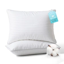 Bed Pillows Queen Size Set of 2-100% Cotton Cover, Down Alternative Polyfill ...