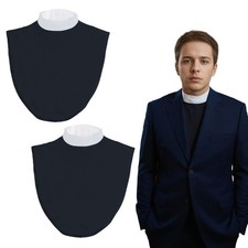 2PCS Clergy Priest Collar, Unisex Clerical Dickey Bib, Black, Pastor, One Size