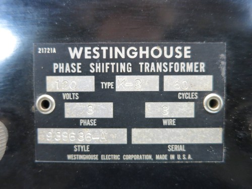 Westinghouse 938636-A Phase Shifting Transformer Type K-3 120V 3PH 3W - Picture 2 of 4