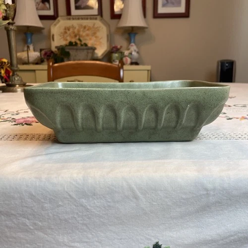 VTG Haeger Pottery USA U-110 Rectangular Dish Planter Green Speckled USA Made