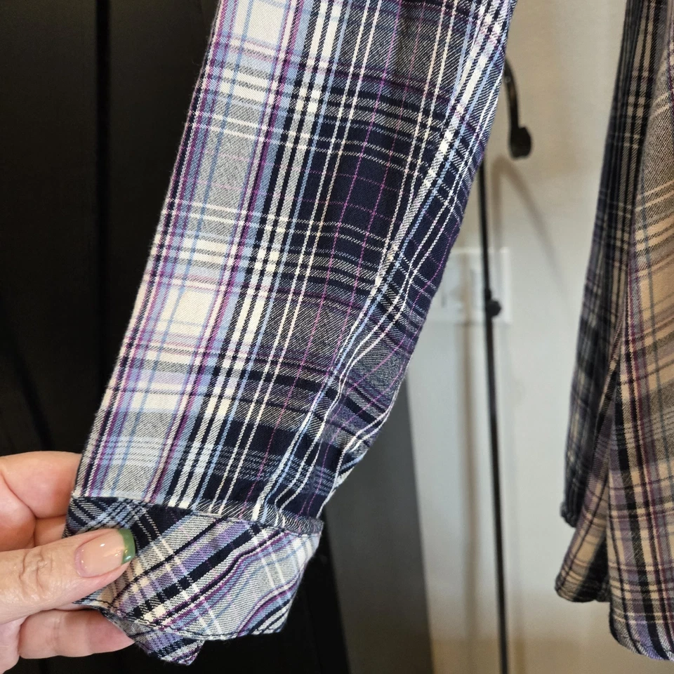 J Jill клетку блузка верхний женщин XS синий фиолетовый пуговицы пинтак супер мягкий. 42 - Изображение 4 из 4