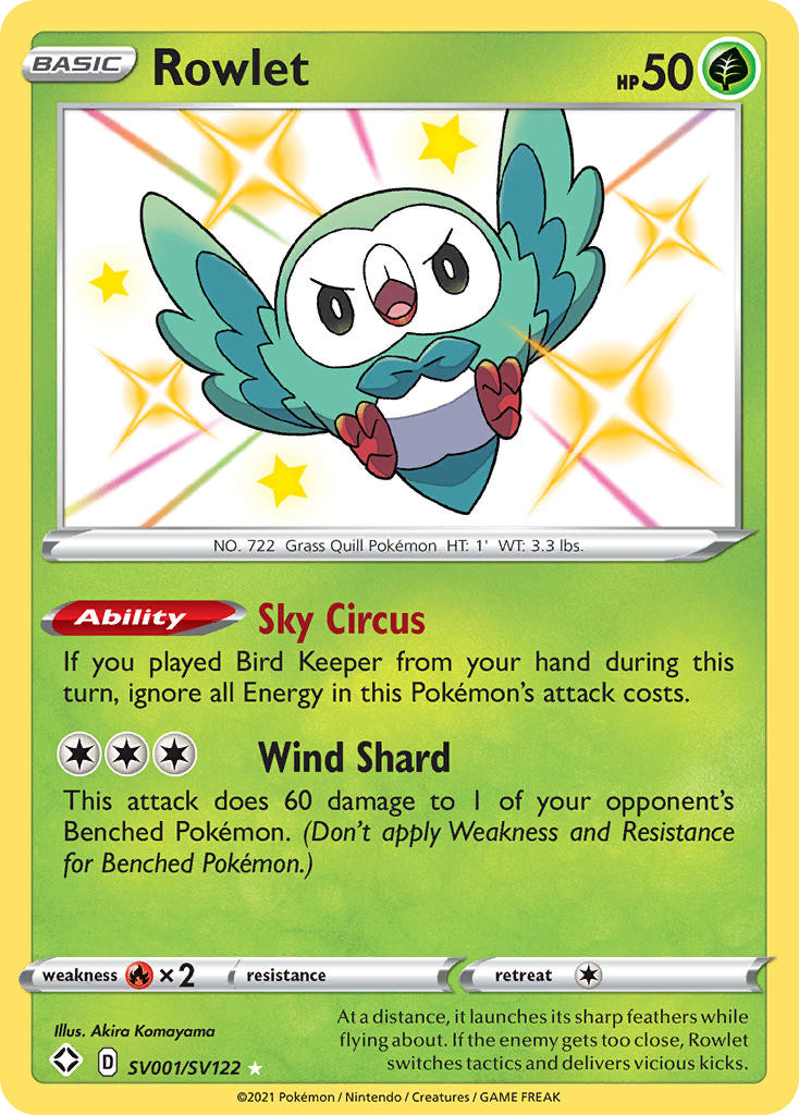 Rowlet - Holo - Shining Fates Shiny Vault - SV001/122 NM Pokemon