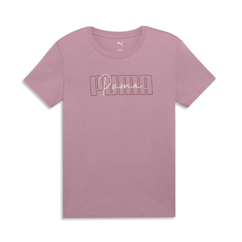 PUMA Graphic Varsity Logo Crew Neck Short Sleeve T-Shirt Womens Pink Casual Tops