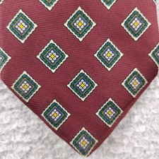 Brooks Brothers Makers Silk Tie Red Geometric Foulard Hand Made USA W3.75 L:58